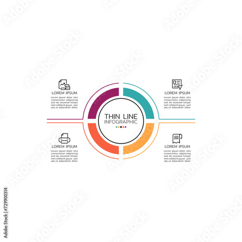 Circular scheme with 4 round paper white elements. Concept of cyclic business process with icons and 4 stages. Minimal infographic design template.