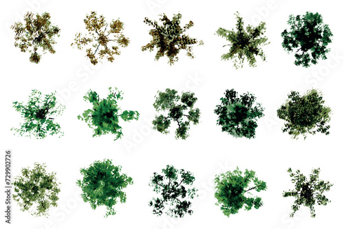 vector top view of trees and bushes vector illustrations set landscape elements for garden