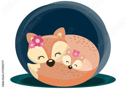 Cute fox mom with her little baby
