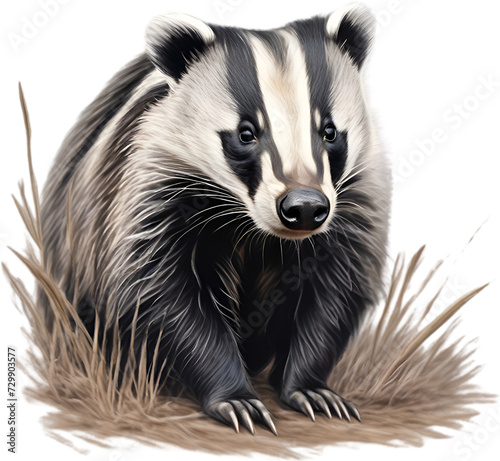 Badger. Close-up colored-pencil sketch of Badger, Meles meles. фототапет