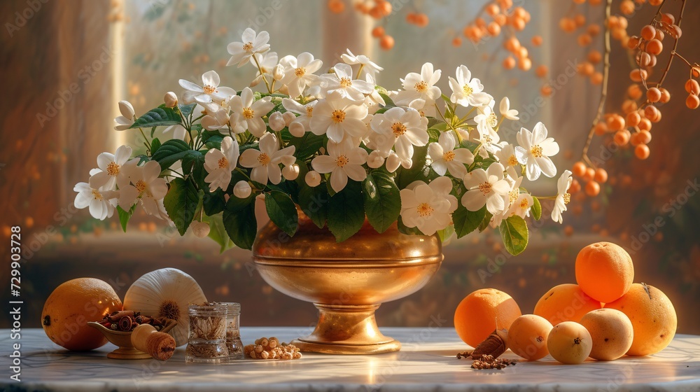 Fresh Flower Bouquet in a Gold Vase A Perfect Centerpiece for Your Monthly Celebration Generative AI