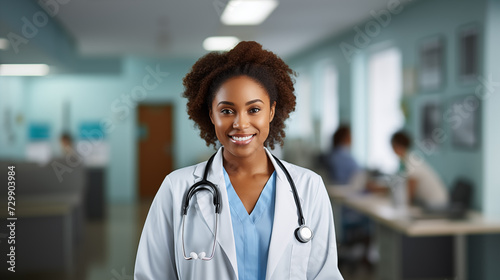 Confident female Doctor with Stethoscope. AI Generative.