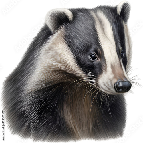 Платно Badger. Close-up colored-pencil sketch of Badger, Meles meles.