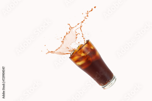 glass of cola with splash isolated on white background