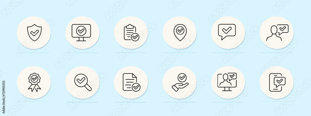 Confirmation check marks line icon. Simple, elegant, icon, tick, checkbox, approve, confirm, verified, completion, success. Pastel color background. Vector line icon for business and advertising Confirmation check marks line icon. Simple, elegant, icon, tick, checkbox, approve, confirm, verified, completion, success. Pastel color background. Vector line icon for business and advertising