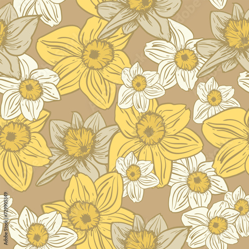 Leaves and flowers. Hand-drawn graphics. Seamless patterns for fabric and packaging design. Vector drawing of botany. 