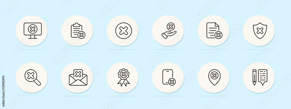 Cancel cross line icon. Versatile, clear, bold, graphic, symbol, cancel, deny, reject, eliminate, stop, terminate, decline. Pastel color background. Vector line icon for business and advertising - obrazy, fototapety, plakaty 