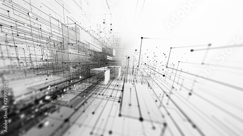 Abstract 3D wireframe structures creating a sense of technological complexity