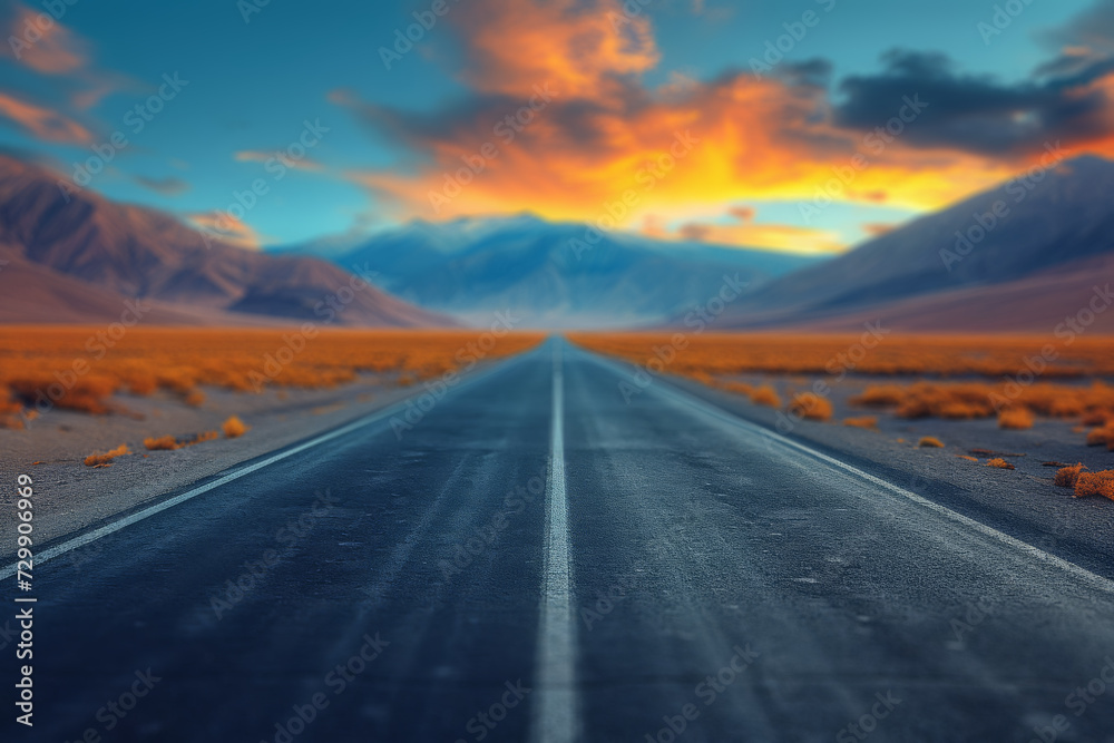 A photograph of a long, empty road stretching to the horizon, symbolizing journeys and possibilities. Concept of the journey and open paths in life. Generative Ai.