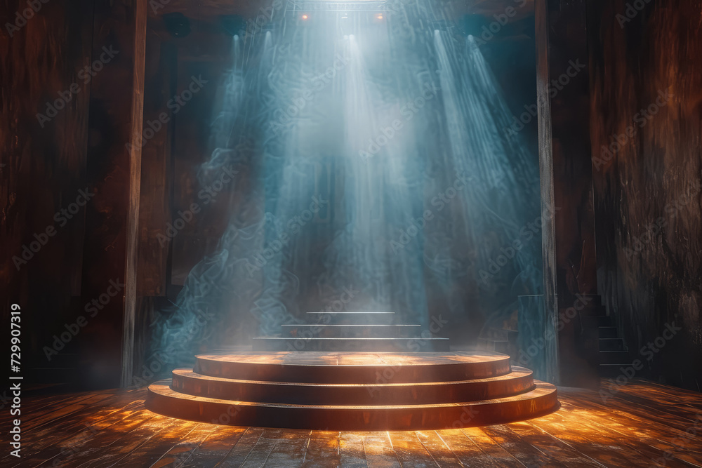 Obraz premium An empty stage with a single spotlight, creating a sense of anticipation and focus. Concept of performance and focused space. Generative Ai.