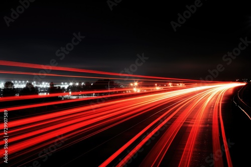 Red line light of cars driving at night long exposure