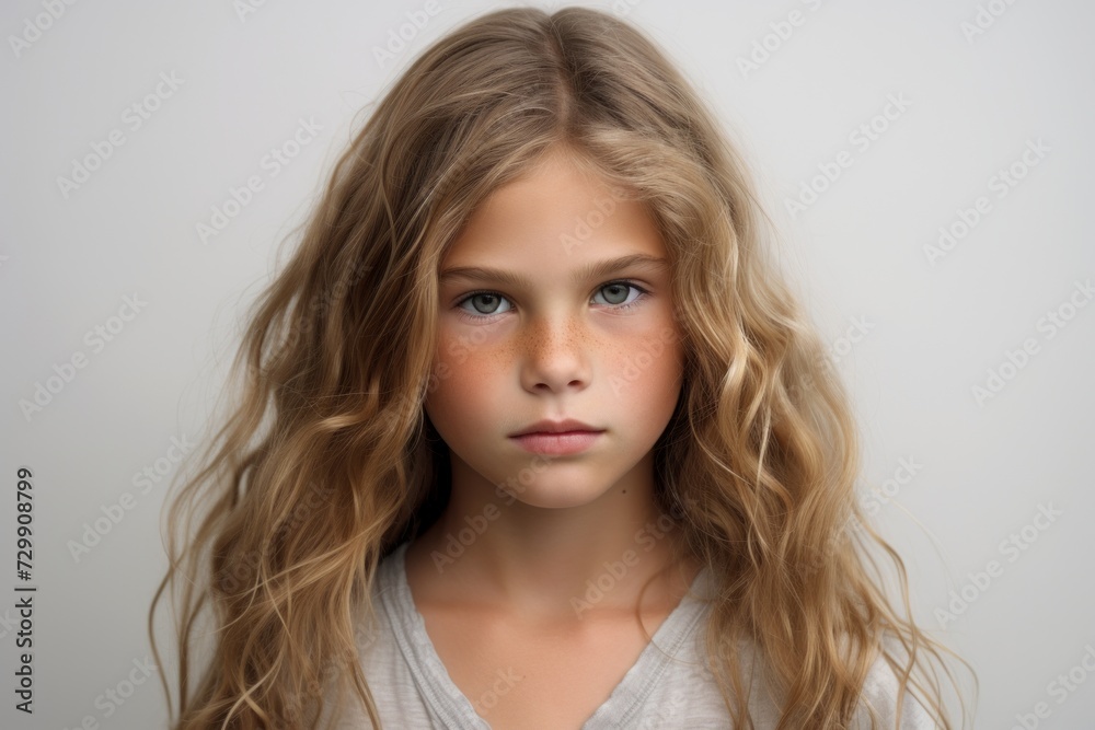 Portrait of a little girl with long blond hair. Studio shot. Portrait of a little girl with long blond hair. Studio shot.