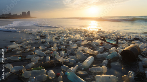 Plastic bottles and waste micro plastic sea pollution on beach recycling © Konstantinos