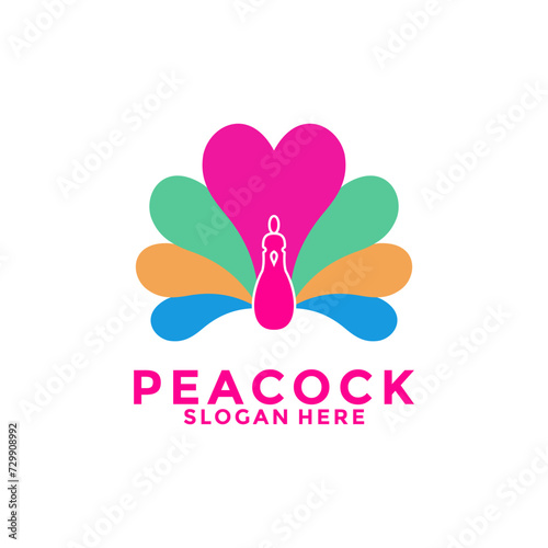 Luxurious Peacock bird logo icon, Abstract Peacock colorful logo vector design template