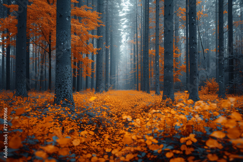 A series of shots capturing the changing colors of fall foliage in a dense forest, showcasing the breathtaking beauty of autumn landscapes. Concept of vibrant fall outdoor experiences. Generative Ai.