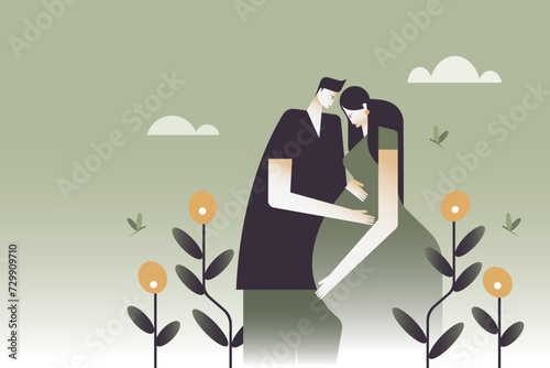 Illustration of a pregnant woman and her loving partner