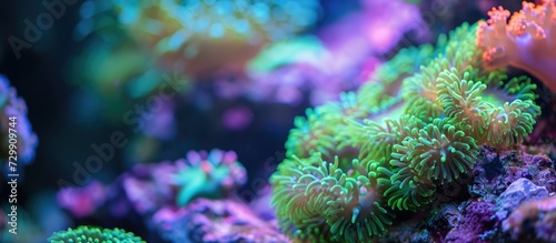 Reef tank's green star polyps coral photo