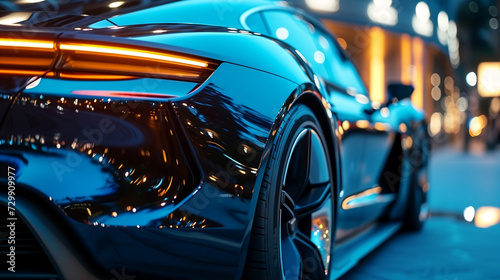Luxury Sports Car in Neon City Lights at Night © Nattawat