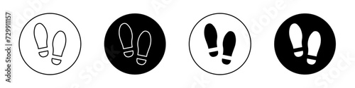 Imprint Soles Shoes Icon Set. Footprint Step and Walking Trail Vector symbol in a black filled and outlined style. Active Footsteps Sign