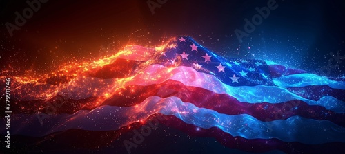 Glowing American Flag in Space Generative AI photo