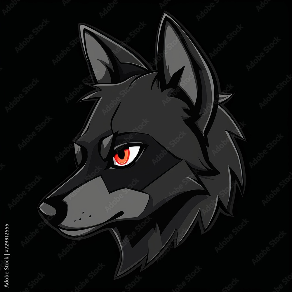 Flat logo wolf kawaii style on a black background. Kawaii style.