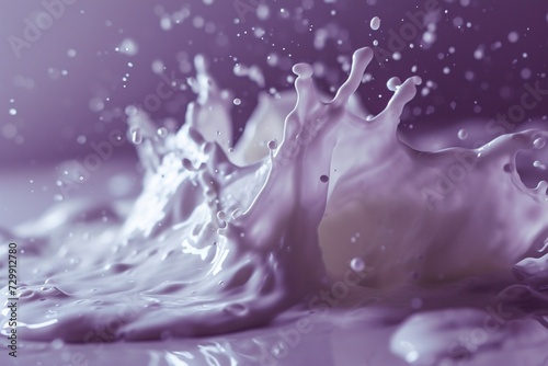 Subtle and artistic milk splash frozen in vivid detail, captured in high definition, forming an ethereal and dreamy composition that highlights the smooth and luxurious nature of dairy.
