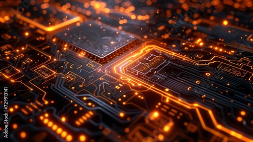 Circuit board-inspired patterns with glowing circuits and digital elements