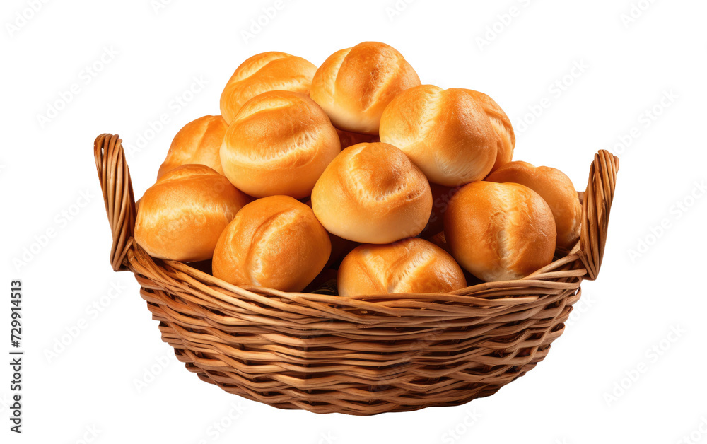 Showcasing a Charming Basket Adorned with Deliciously Freshly Baked Rolls on a White or Clear Surface PNG Transparent Background. Showcasing a Charming Basket Adorned with Deliciously Freshly Baked Rolls on a White or Clear Surface PNG Transparent Background.