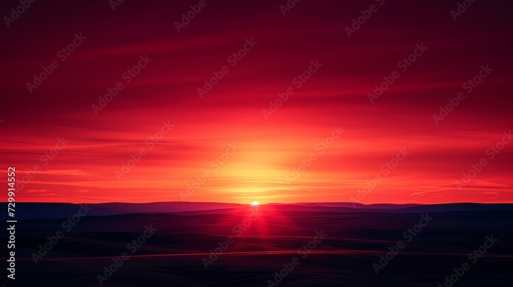 Crimson Sunset Silhouette: Deep reds and oranges paint a stunning abstract picture of a serene sunset over a silhouetted landscape.