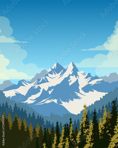 Mountains background, poster, postcard, mountain landscape, packaging design, banner