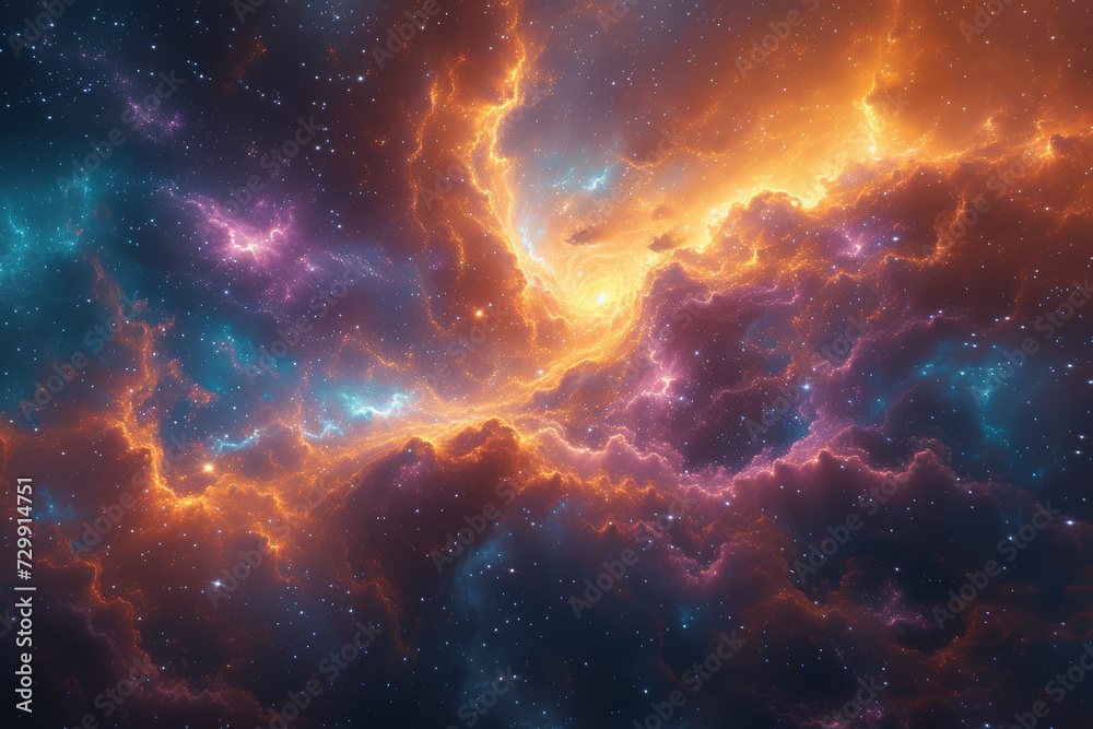 A maximalist explosion of colors in a cosmic landscape showcases the awe-inspiring beauty and complexity of the universe, where each color represents a celestial wonder.  Generative Ai.