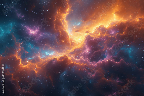 A maximalist explosion of colors in a cosmic landscape showcases the awe-inspiring beauty and complexity of the universe, where each color represents a celestial wonder.  Generative Ai. © Sebastian