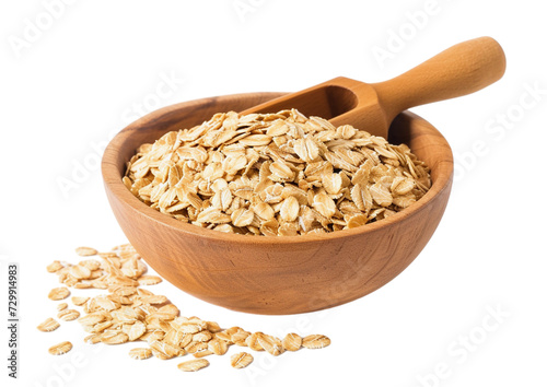 oatmeal in a wooden bowl isolated on transparent background