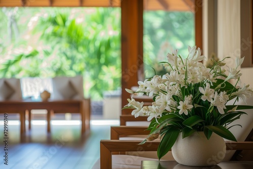 reception area with fresh flowers and tranquil music playing