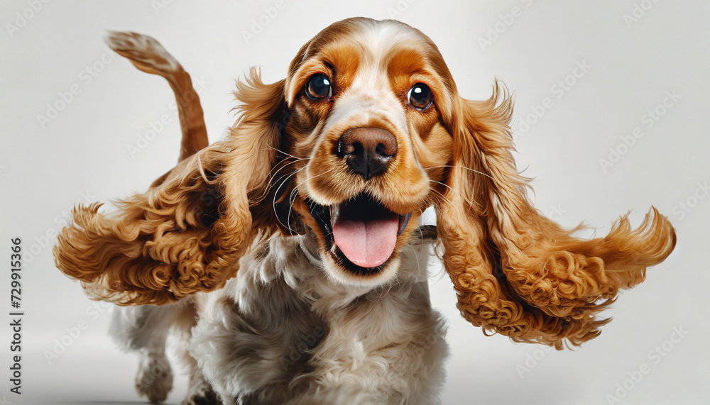 play, small, studio, aspiring, fur, happy, pup, domestic, beautiful, white, english, friend, golden, doggy, pet, lying, soft, collar, brown, look, posing, front, pedigree, breed, portrait, canine