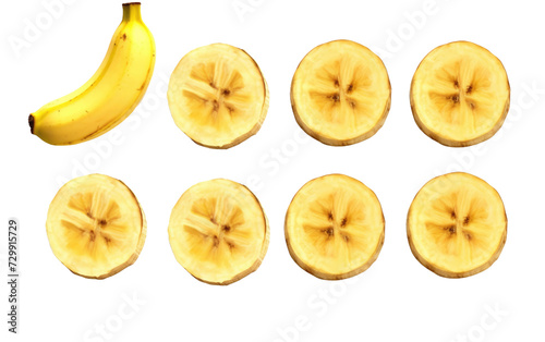 A Collection of Sliced Bananas Forming a Colorful and Tasty Mosaic on a White or Clear Surface PNG Transparent Background.