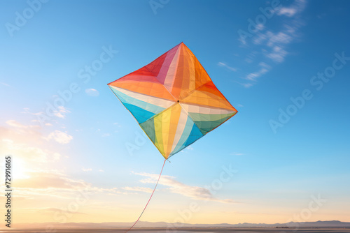 A colorful kite soaring in a clear sky  embodying the playful and carefree nature of childhood and the freedom to dream. Generative Ai.