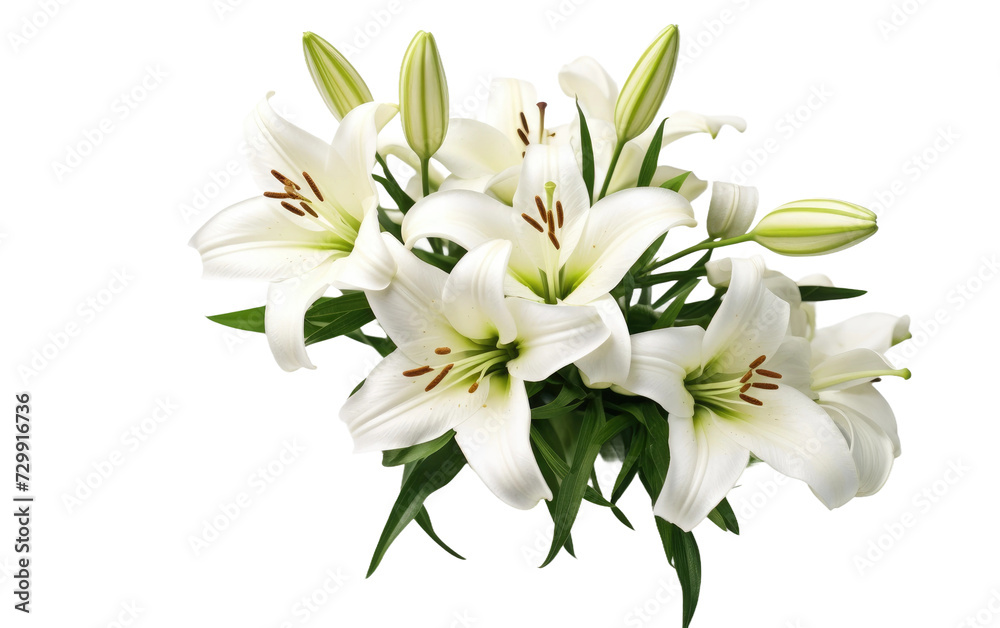White Lily Bouquet, an Embrace of Pure Petals Creating a Delicate Harmony on a White or Clear Surface PNG Transparent Background. White Lily Bouquet, an Embrace of Pure Petals Creating a Delicate Harmony on a White or Clear Surface PNG Transparent Background.