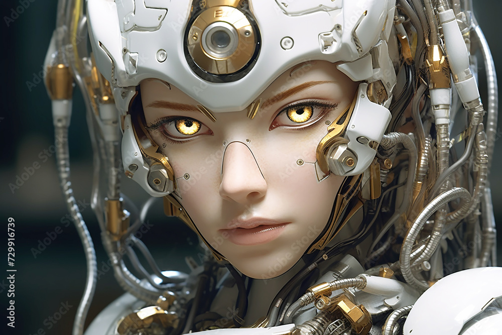 Cyber woman, robot girl, cyborg woman portrait, close-up. Cyber woman, robot girl, cyborg woman portrait, close-up.