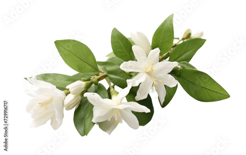 Organic Jasmine, a Botanical Whisper of Freshness in a Green Ensemble on a White or Clear Surface PNG Transparent Background. © Usama