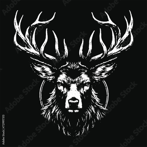 Dark Art Deer Stag Beast With Big Horn Animal Skull Horror Vintage Grunge Style illustration for Merch