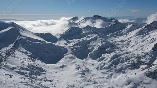 Amazing Aerial Winter view of Pirin Mountain near Demirkapya pass, Bulgaria photo