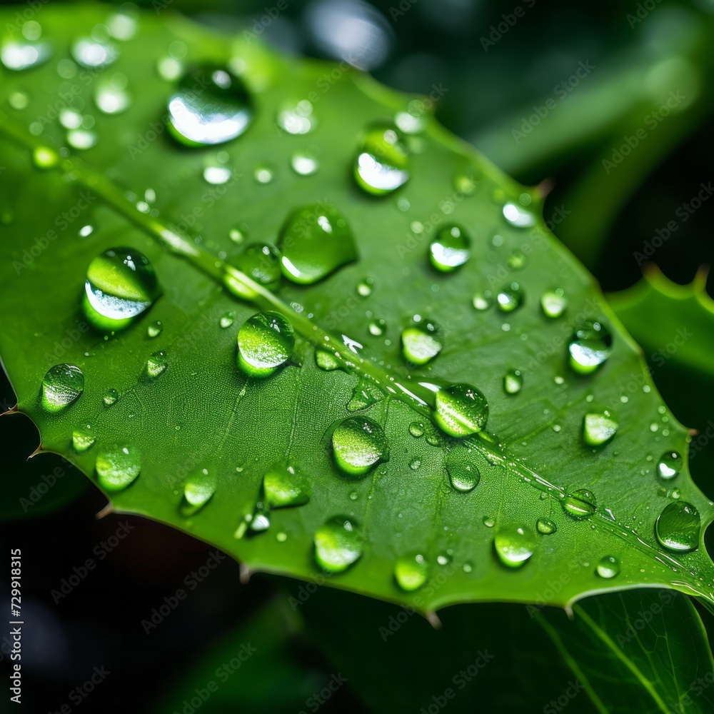nature green leaf with drops close-up nature green leaf with drops close-up