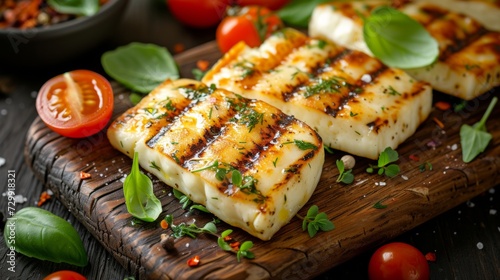 Char-Grilled Halloumi Cheese with Fresh Basil and Cherry Tomatoes
