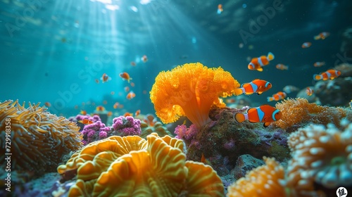 Immersive Exploration of Tropical Coral Reefs Unveiling a Symphony of Colors and Marine Life. Made with Generative AI Technology © mafizul_islam