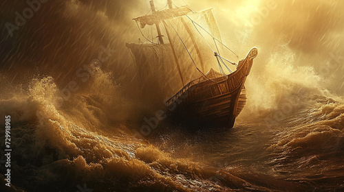 Pirate Ship Navigating During A Storm