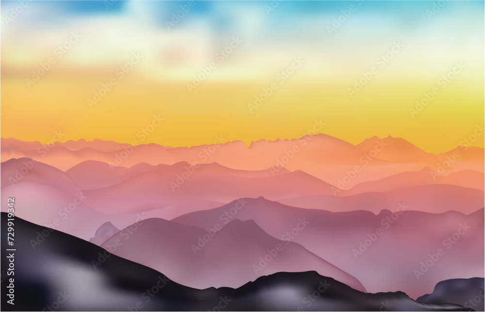 Obraz premium Mountains with yellow sky Landscape vector illustration 