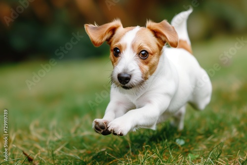 jack russells ears flapping as it sprints on grass