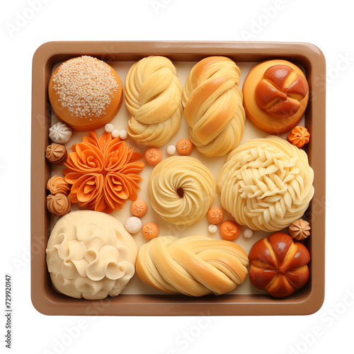 tray of different breads isolated on transparent background