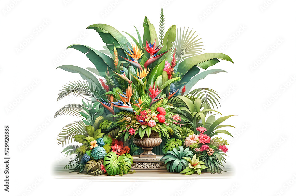 Decor featuring beautiful tropical flowers and plants Decor featuring beautiful tropical flowers and plants